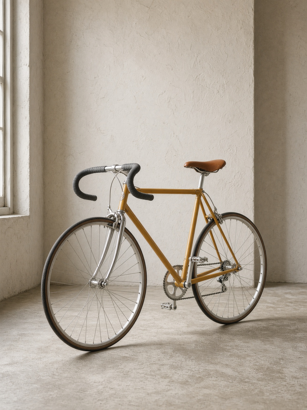 Honey Mercian road bicycle with chrome lugs at the head tube